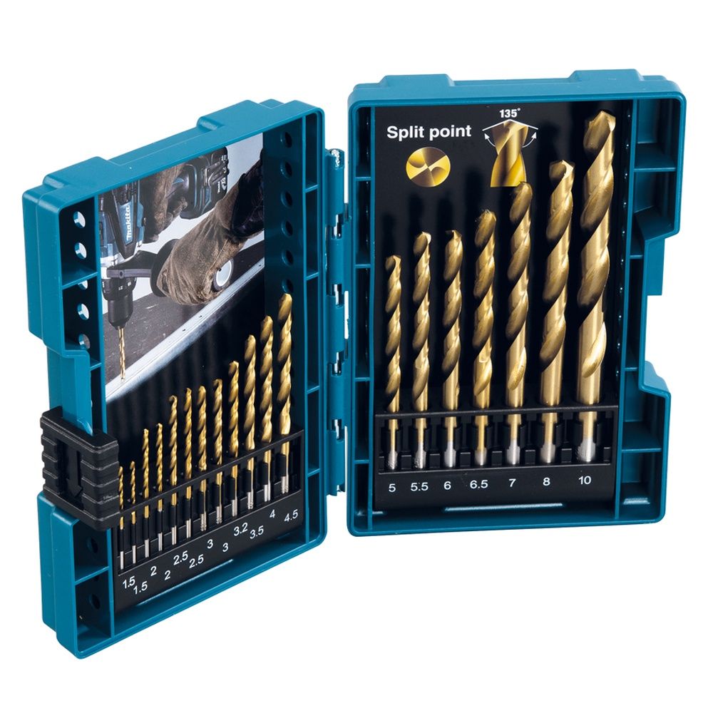 Makita D-67527 HSS TiN Metal Drill Bit Set of 19 Piece