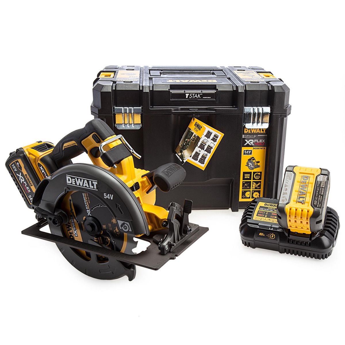 DeWalt DCS578T2-GB 54V XR Flexvolt Brushless 190mm Circular Saw with 2 x 6.0Ah Batteries &amp; Charger