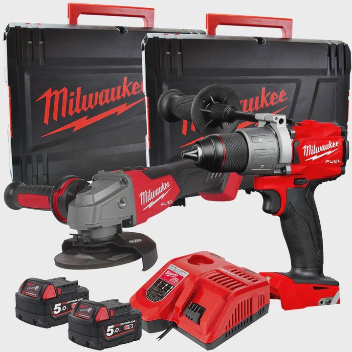 Milwaukee M18FPP2H3-502X 18V Fuel Combi Drill and Angle Grinder with 2 x 5.0Ah Battery &amp; Charger 4933492642