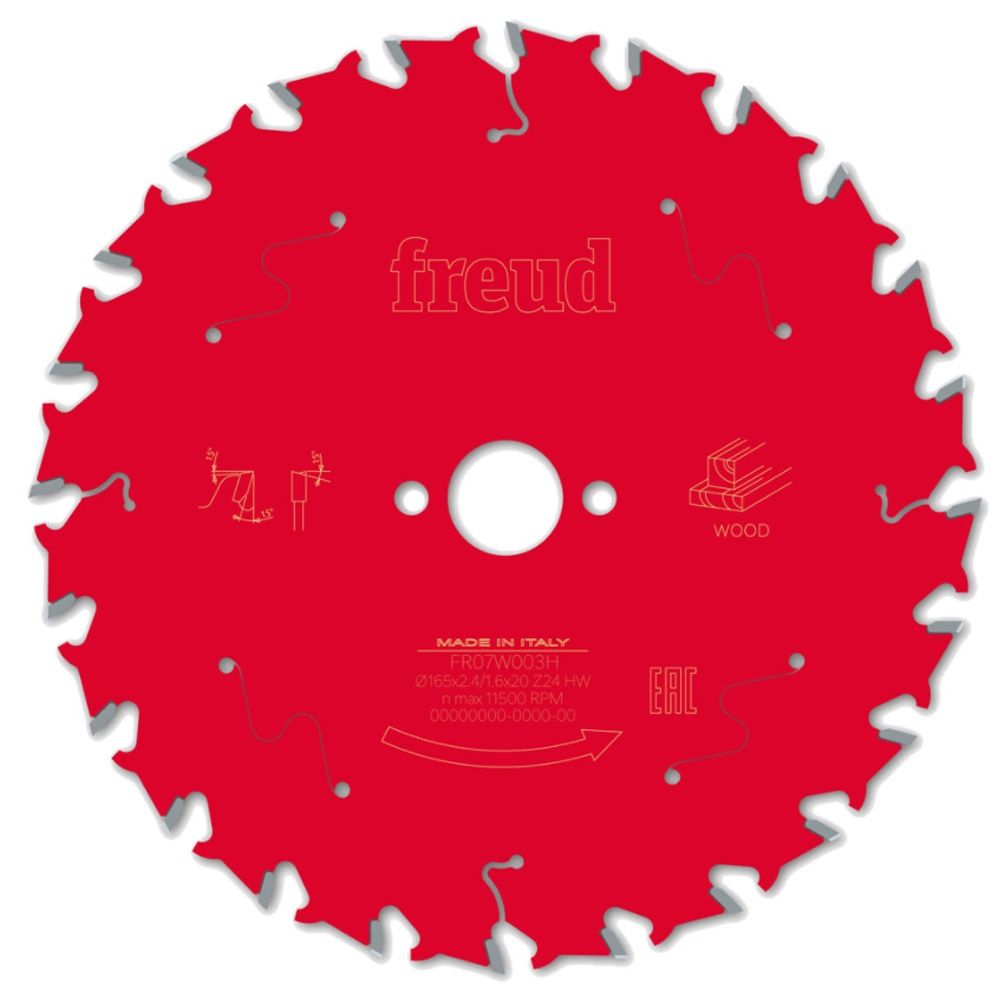 Freud 165mm 24T Circular Saw Blade for Wood F03FS09686 165mm x 20mm x 24T