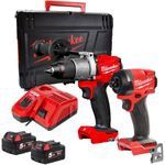 Milwaukee M18 FPP2A3-502X 18V Fuel Combi Drill + Impact Driver with 2 x 5.0Ah Battery Charger &amp; Case 4933480876