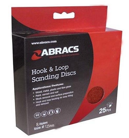 Abracs Hook &amp; Loop 125mm Sanding Discs 8 Holes 80G Pack of 25 ABHL8125080