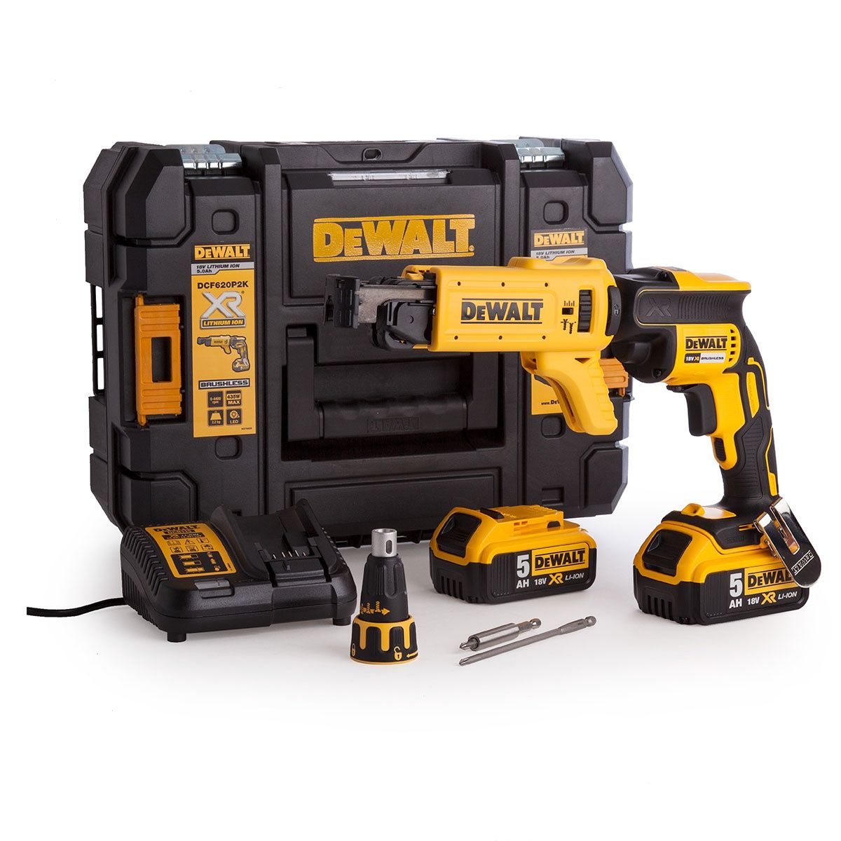 DeWalt DCF620P2K 18V XR Brushless Collated Drywall Screwdriver with 2 x 5.0Ah Batteries Charger &amp; Case