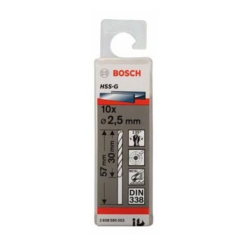 Bosch 2.5mm HSS-G Drill Bits for Metal 30mm Working Length (10pk) 2608595053