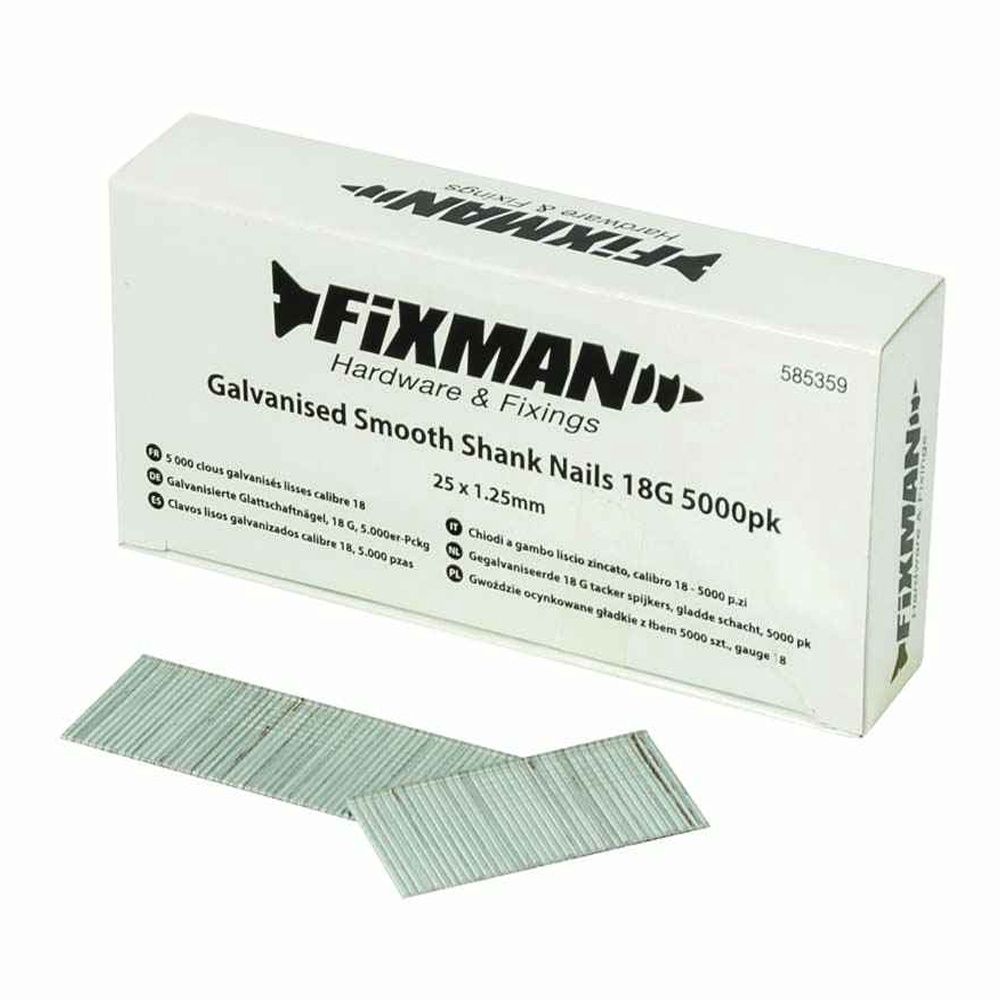 Fixman 25 x 1.25mm 18G Galvanised Smooth Shank Nails Pack Of 5000 - 585359
