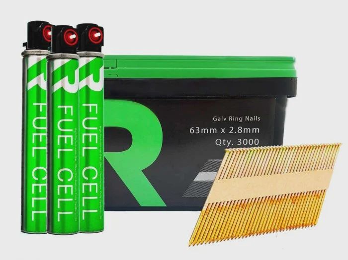 RIKA FFNR003 1st Fix Collated Nails Galv Ring 63 x 2.8mm 3000pk &amp; 3pk Fuel Cells