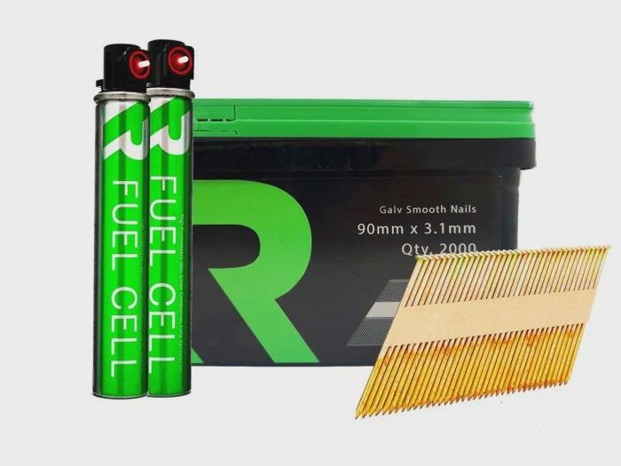 RIKA FFNR006 1st Fix Collated Nails Galv Smth 90 x 3.1mm 2000pk &amp; 2pk Fuel Cells