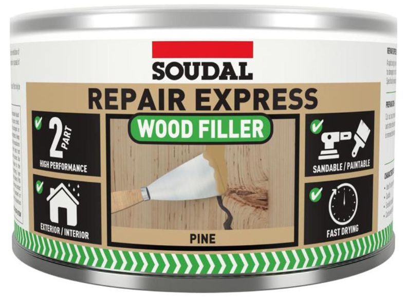 Soudal REPAIR EXPRESS WOOD 2 PART HP FILLER High Performance Polyester Resin Wood Filler Pine 500g 167239