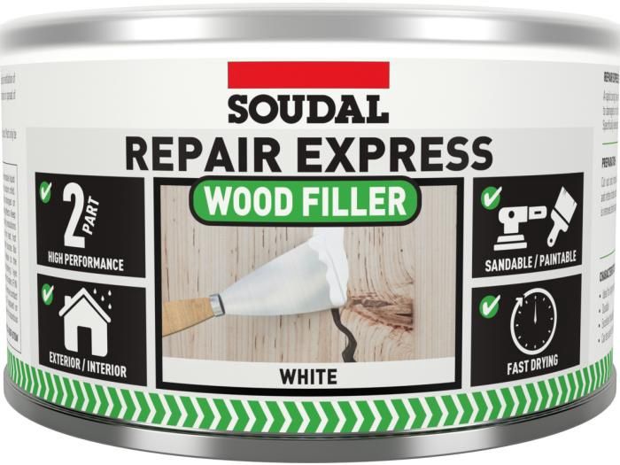 Soudal REPAIR EXPRESS WOOD 2 PART HP FILLER High Performance Polyester Resin Wood Filler White 500g 167237