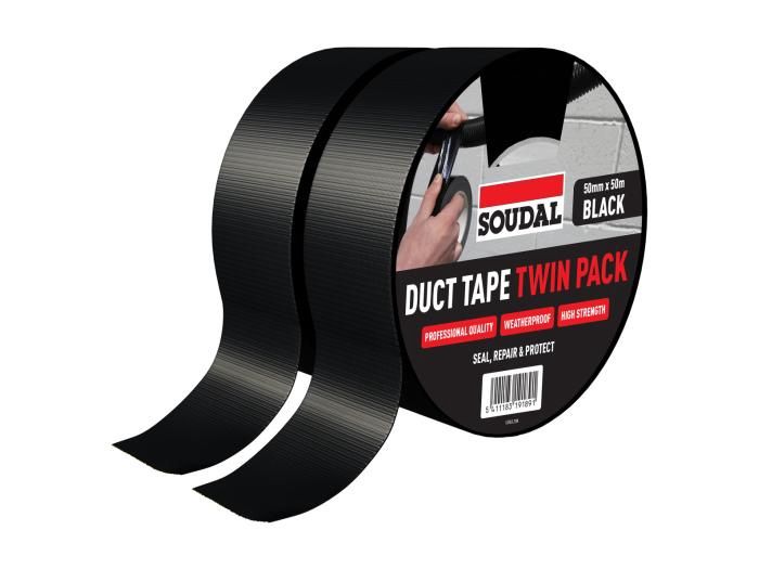 Soudal DUCT TAPE 50mm x 50m High Quality Waterproof All Purpose Cloth Tape Black 167042