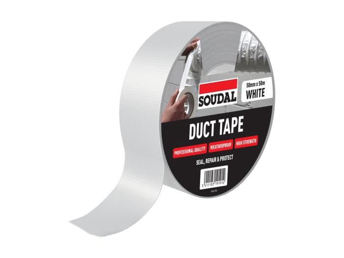 Soudal DUCT TAPE 50mm x 50m High Quality Waterproof All Purpose Cloth Tape White 167041