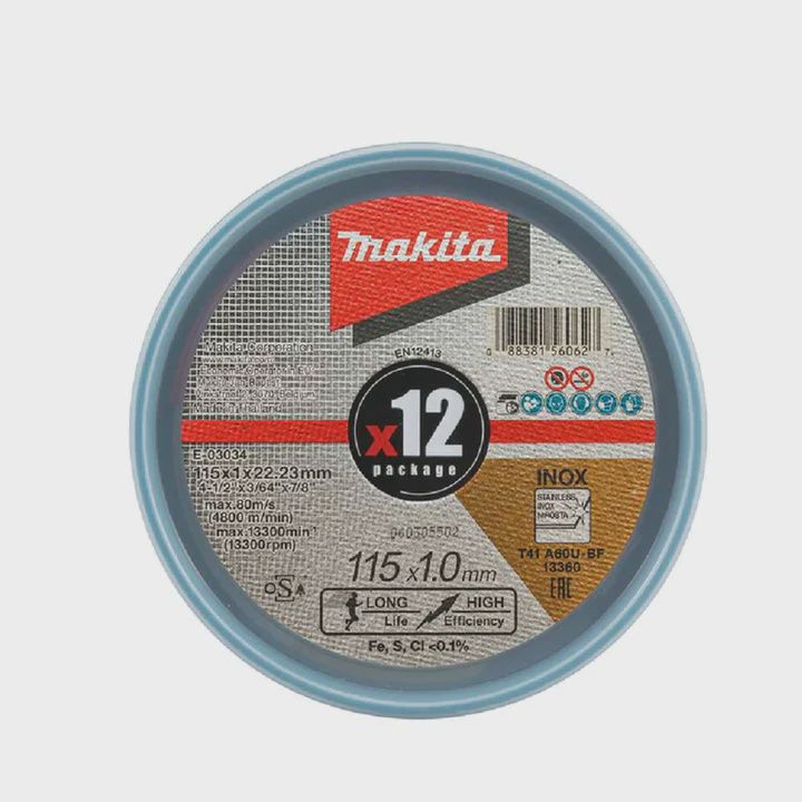 Makita 115mm Angle Grinder Metal Cutting Discs E-03034-12 Pack Of 12