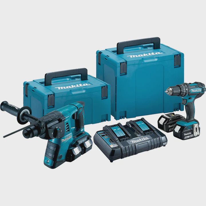 Makita DLX2137PTJ 18V Combi Drill + Rotary Hammer Drill With 4 x 5.0Ah Batteries, Charger &amp; Case