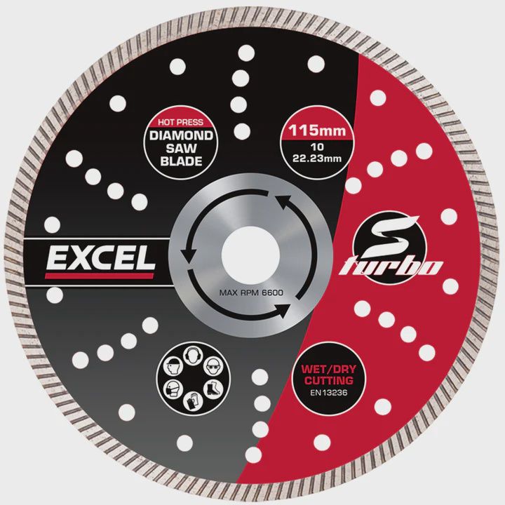 Excel 115mm Diamond Cutting Saw Blade Slim Turbo Wet & Dry Use