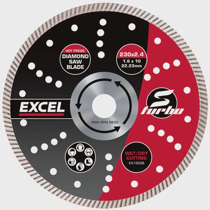 Excel 230mm Diamond Cutting Saw Blade Slim Turbo Wet & Dry Use