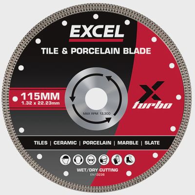 Excel 115mm Tile &amp; Porcelain Diamond Cutting Blade Wet &amp; Dry Use