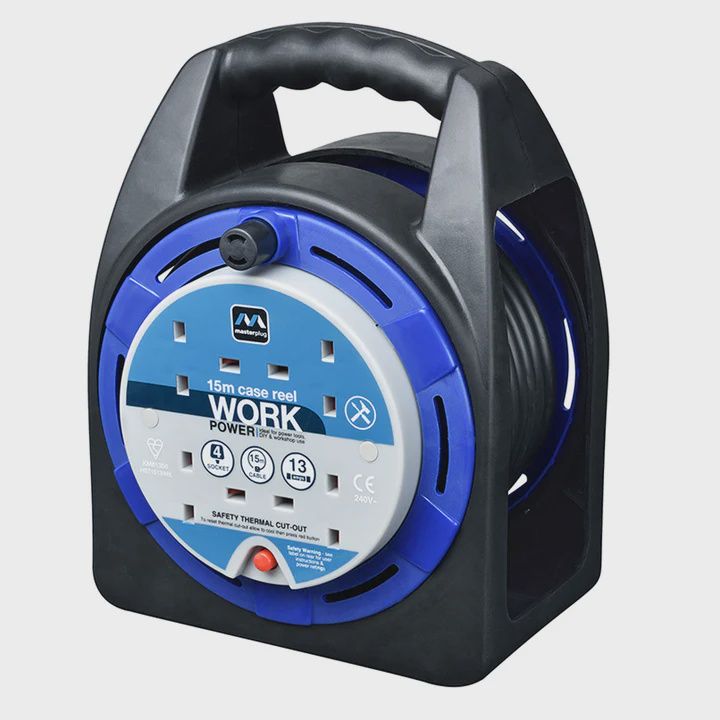 Masterplug 4 Socket 13A Case Cable Reel 15m 240V HST1513/4BL-MP