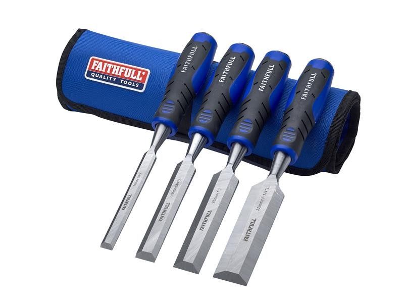Faithfull XMS19CHISEL4 4 Piece Chisel Set with Storage Roll Precision Tools for Professional Use