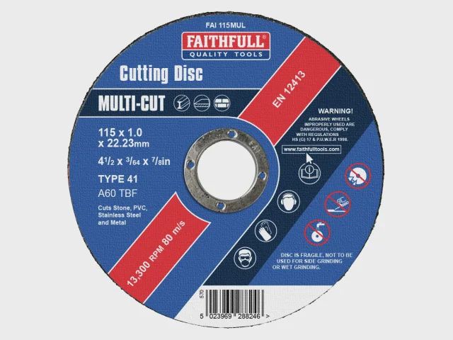 Faithfull FAI11510MUL Multi-Purpose Cutting Disc 115 x 1.0 x 22.23mm For Metal, Stone, and More (Pack of 10)