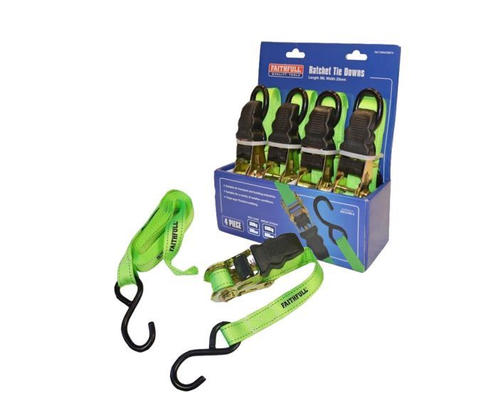 Faithfull Ratchet Tie Down Strap Set 4 Piece 5m x 25mm FAITDRATSET4 XMS24RATCHET