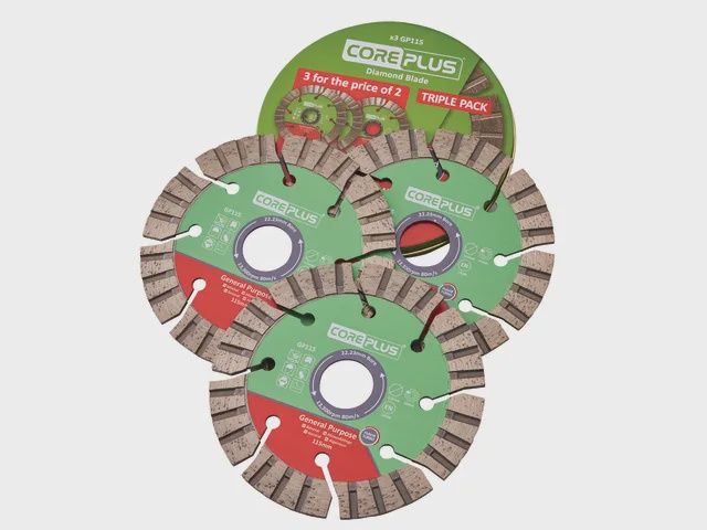 CorePlus XMS24TURBO 115mm Hybrid Turbo Diamond Blade Triple Pack High Performance for Precision Cutting