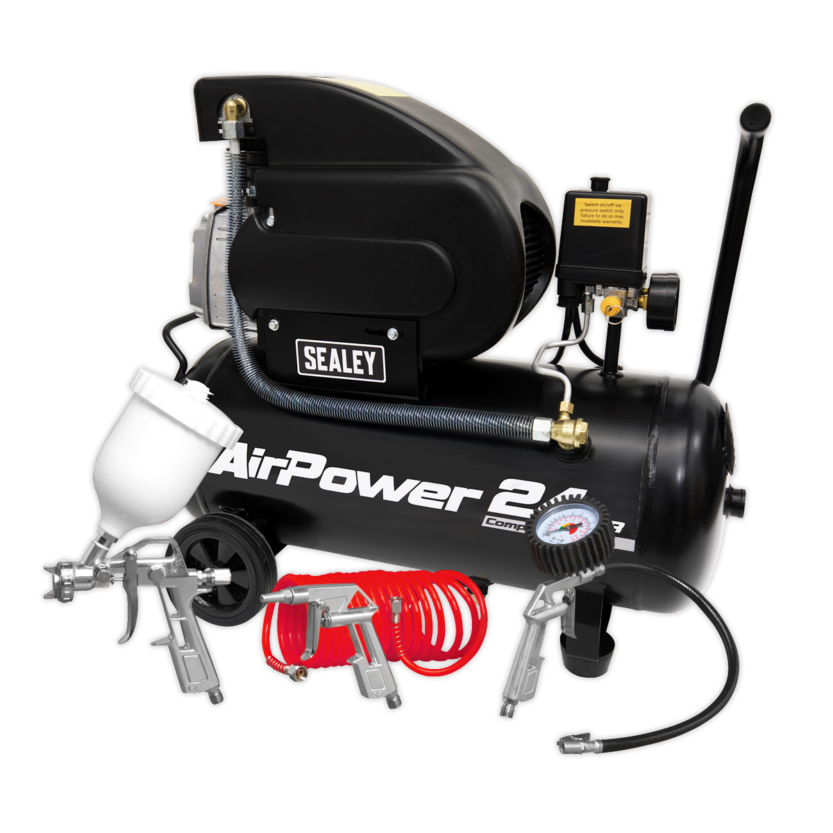 Sealey 24L Direct Drive Air Compressor 2hp with 4pc Air Accessory Kit SAC2420APK