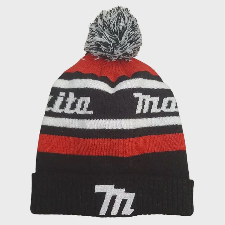 Makita Red Black Beanie Bobble Hat With Makita Logo 98P217