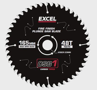 Excel 165mm Plunge Saw Blade 48T with Teflon Coating