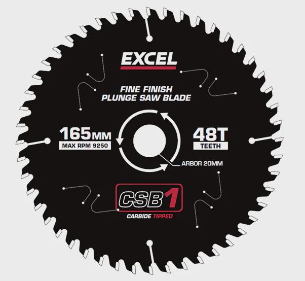 Excel 165mm Plunge Saw Blade 48T with Teflon Coating