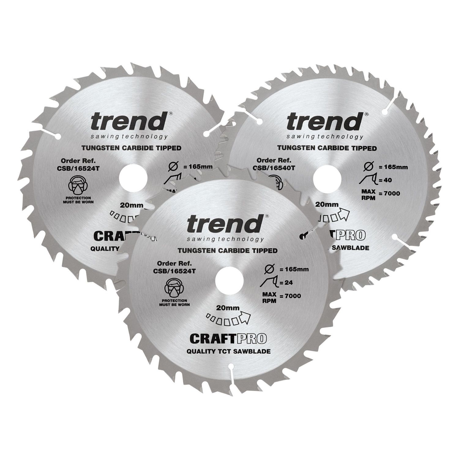 Trend Wood Cordless Circular Saw Blade 165mm x 20mm x 24/40T, 3 Pack CSB/165/3PK/C