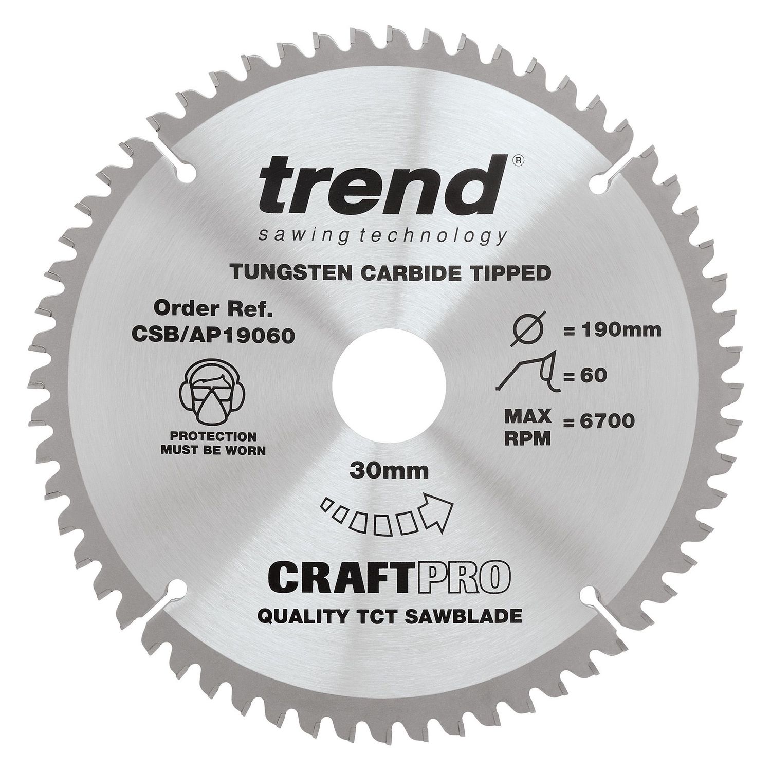 Trend Aluminium/Plastic Circular Saw Blade 190mm x 30mm x 60T CSB/AP19060