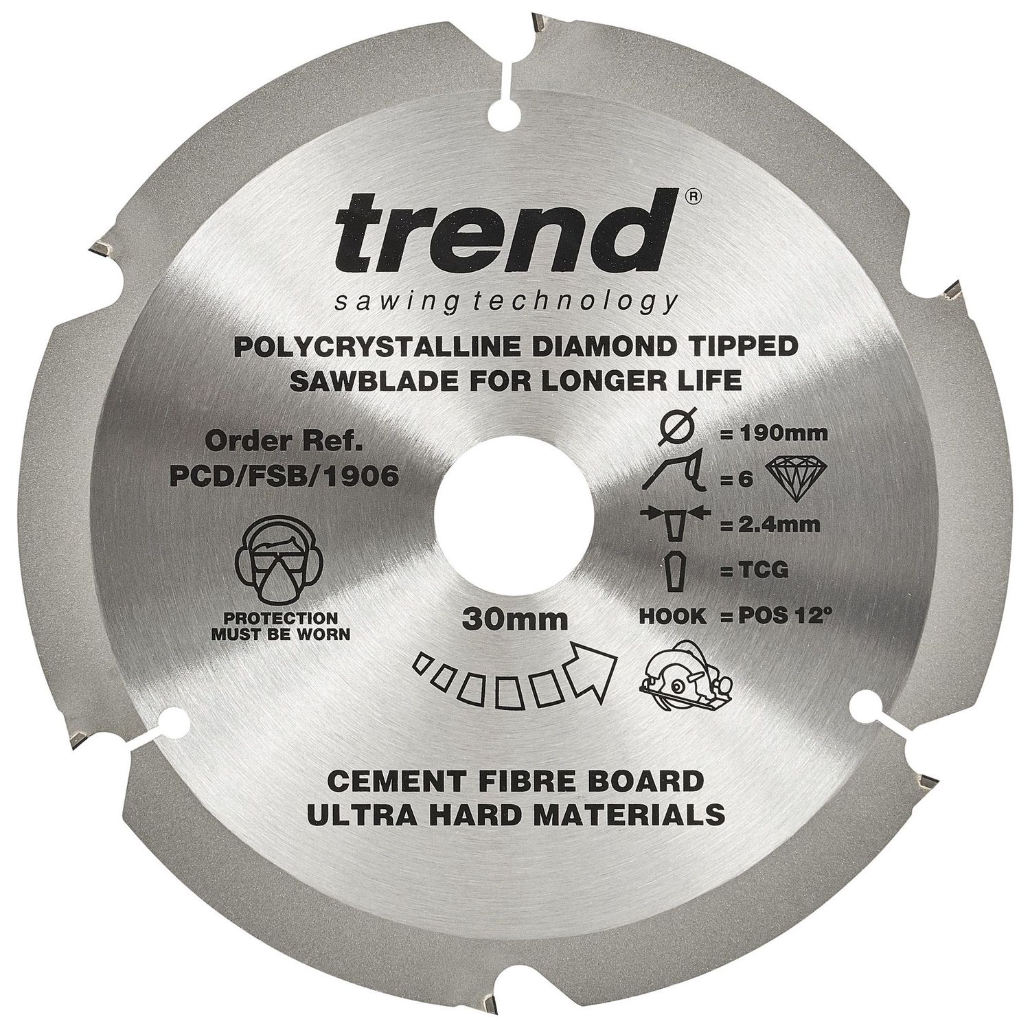 Trend PCD Fibre Cement Circular Saw Blade 190mm x 30mm x 6T PCD/FSB/1906