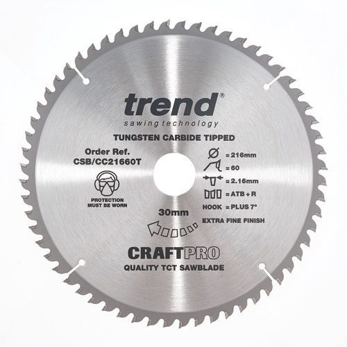 Trend Wood Cordless ATBR Mitre Saw Blade 216mm x 30mm x 60T CSB/CC21660T
