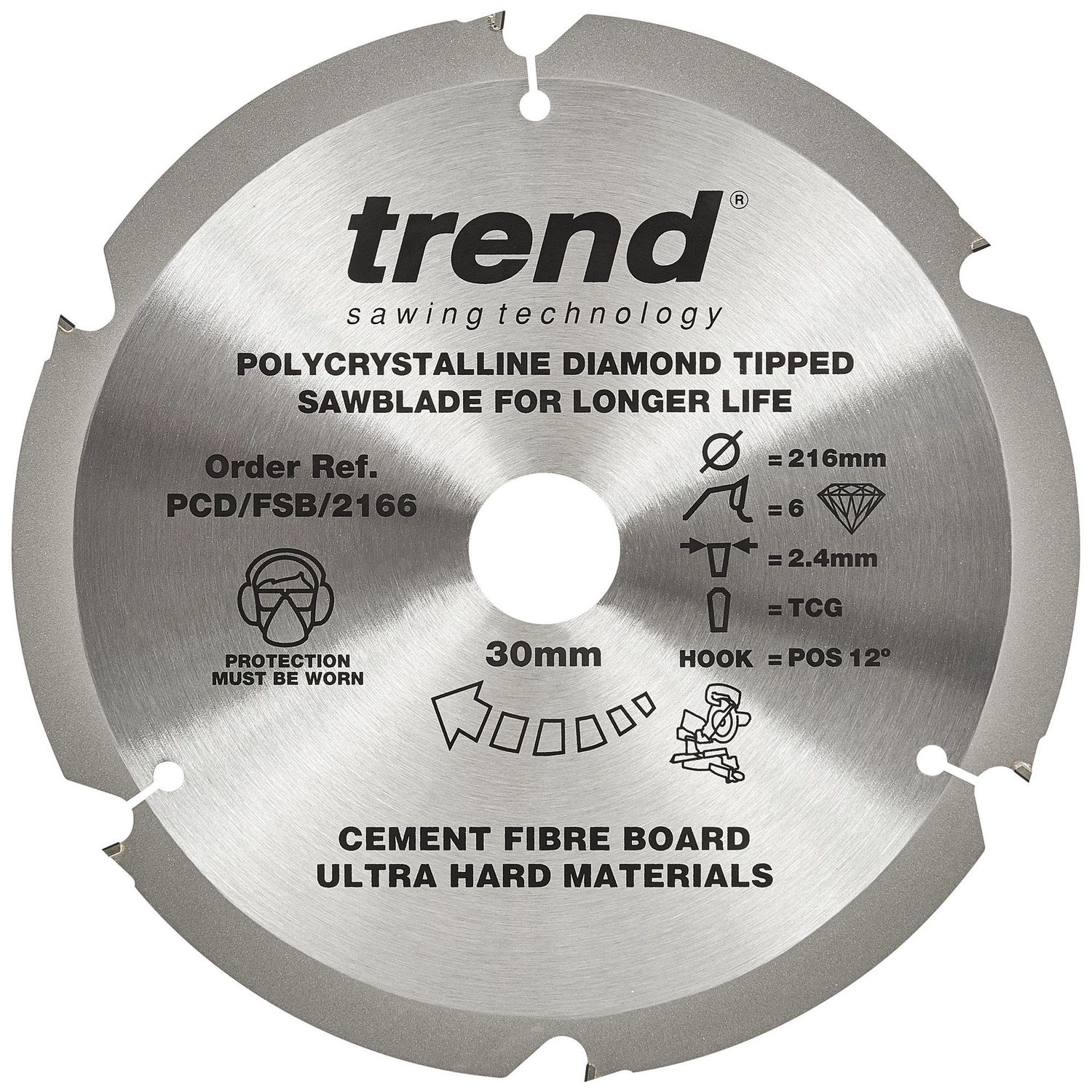 Trend PCD Fibre Cement Circular Saw Blade 216mm x 30mm x 6T PCD/FSB/2166