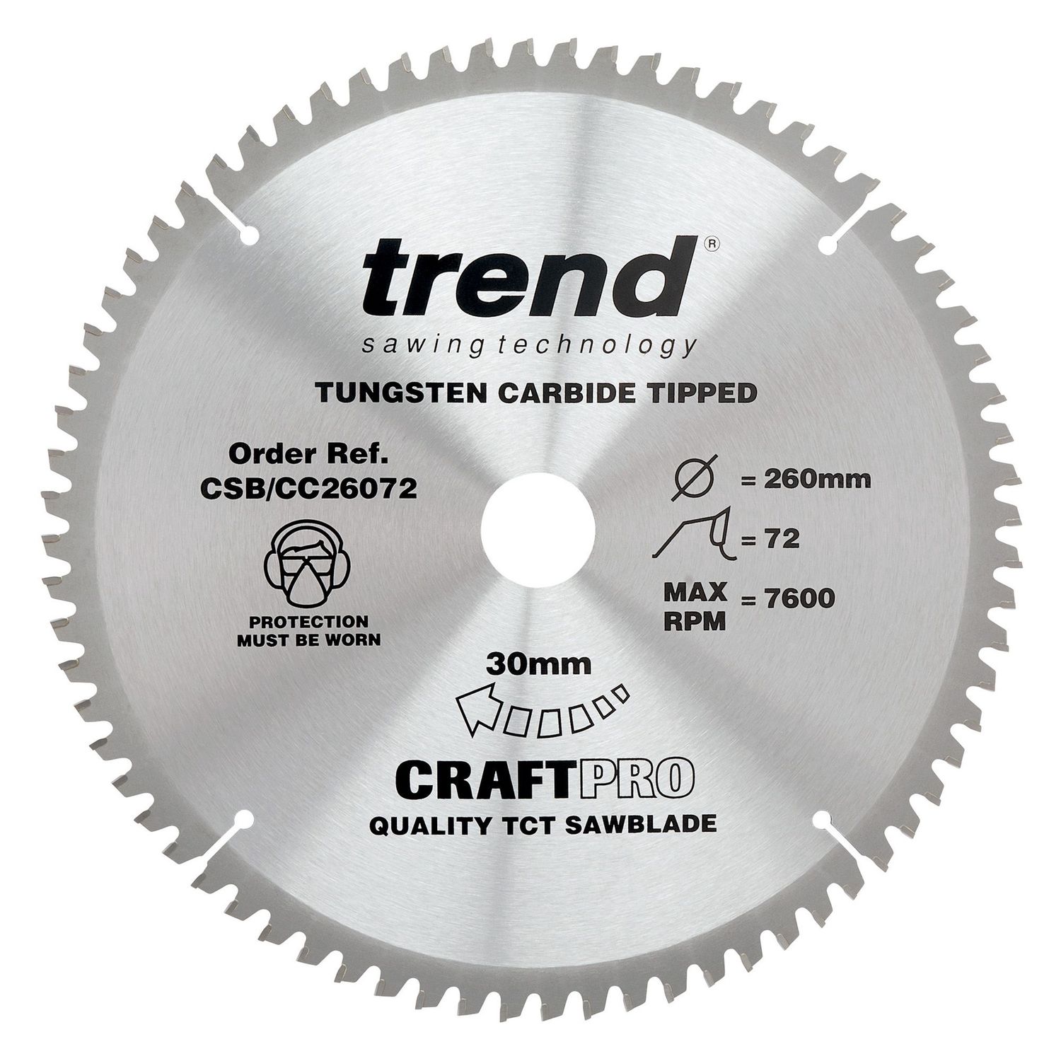 Trend Wood Mitre Saw Blade 260mm x 30mm x 72T CSB/CC26072