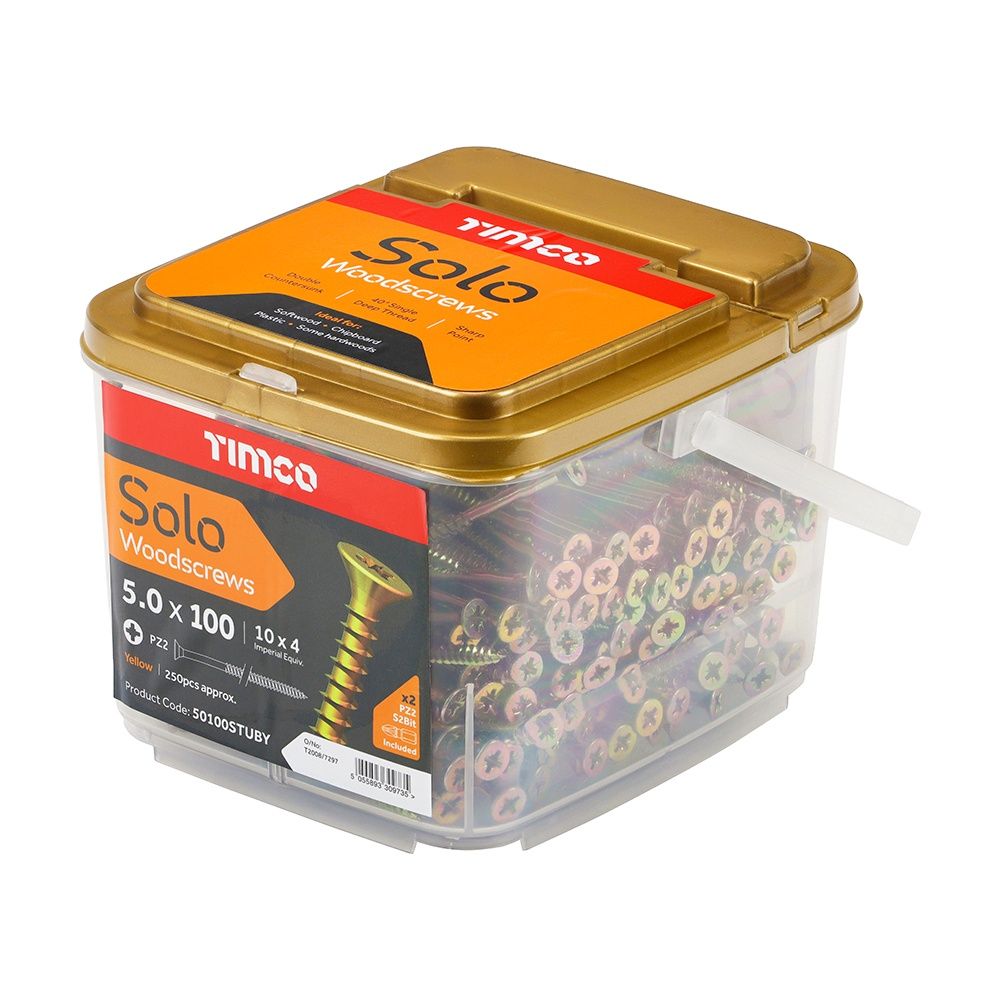 TIMCO Solo Woodscrews - PZ - Double Countersunk - Yellow 5.0 x 100  50100STUBY