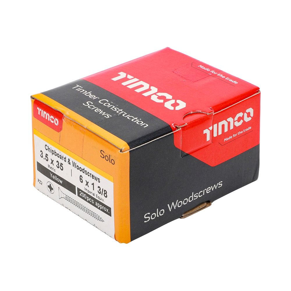 Timco 4.5 x 50 Solo Chipboard &amp; Woodscrews - PZ - Double Countersunk - Yellow