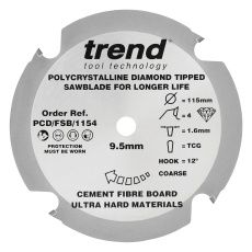 Trend PCD Fibre Cement Circular Saw Blade 115mm x 9.5mm x 4T PCD/FSB/1154