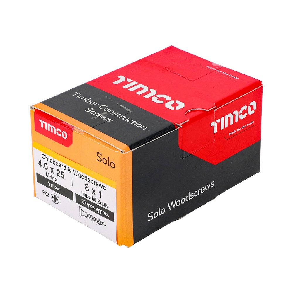 Timco  Solo Chipboard &amp; Woodscrews - PZ - Double Countersunk - Yellow 4.0 x 40