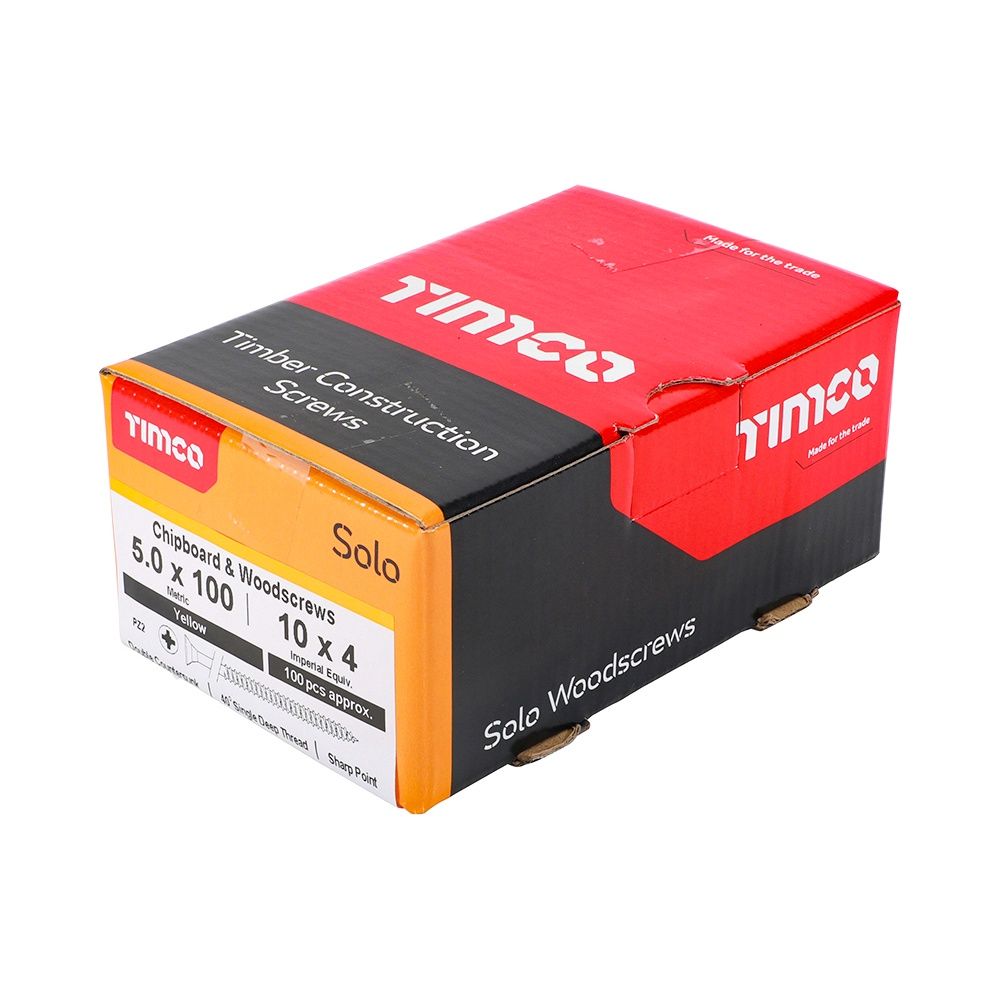 Timco Solo Chipboard &amp; Woodscrews - PZ - Double Countersunk - Yellow 5.0 x 100 50100SOLOC