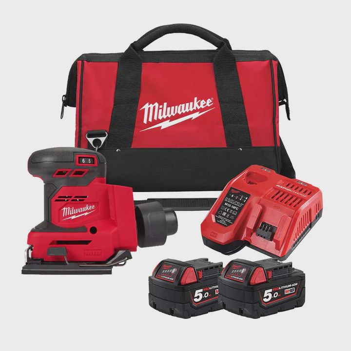 Milwaukee M18BQSS-502B 18V 1/4 Sheet Sander with 2 x 5.0Ah Batteries, Charger &amp; Bag 4933479968