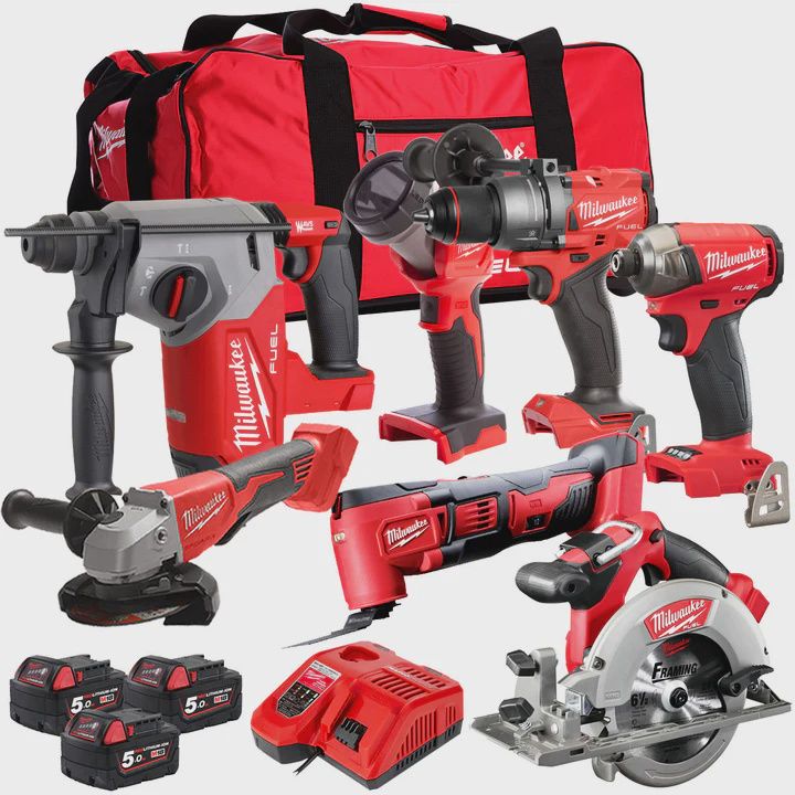 Milwaukee M18FPP7T3-503B 18V 7 Piece Tool Kit with 3 x 5.0Ah Battery &amp; Charger