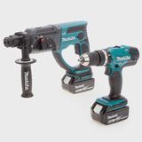 Makita DLX2025T 18V LXT Combi Drill & SDS+ Drill Twin Kit With 2 x 5.0Ah Batteries Charger In Bag