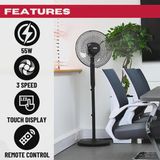 Excel 16" Height Adjustable Digital Pedestal Fan with Remote Control - Black