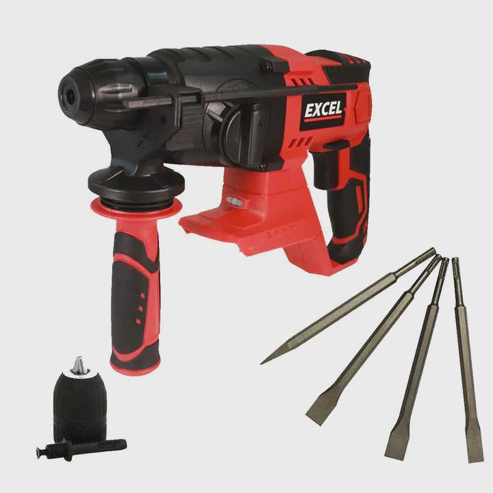 Excel 18V Cordless SDS-Plus Rotary Hammer Drill with Chuck &amp; Chisel Set 4 Piece