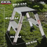 Excel Aluminium Stool Ladder Folding Hop Up 2 Tread 350mm x 400mm