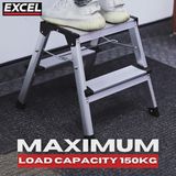 Excel Aluminium Stool Ladder Folding Hop Up 2 Tread 350mm x 400mm