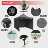 Excel Steel Gazebo 3m x 3m Black with Wheel Bag, Wall panel, Sand Bag, Rope & Pegs