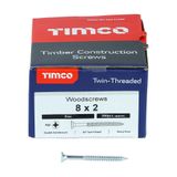 Timco 8 x 2" Twin Threaded Woodscrews Countersunk Head Zinc 200/Box 00082CWZ