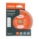 Timco 115mm Premium Tile & Ceramic Diamond Blade Thin Turbo TP115222
